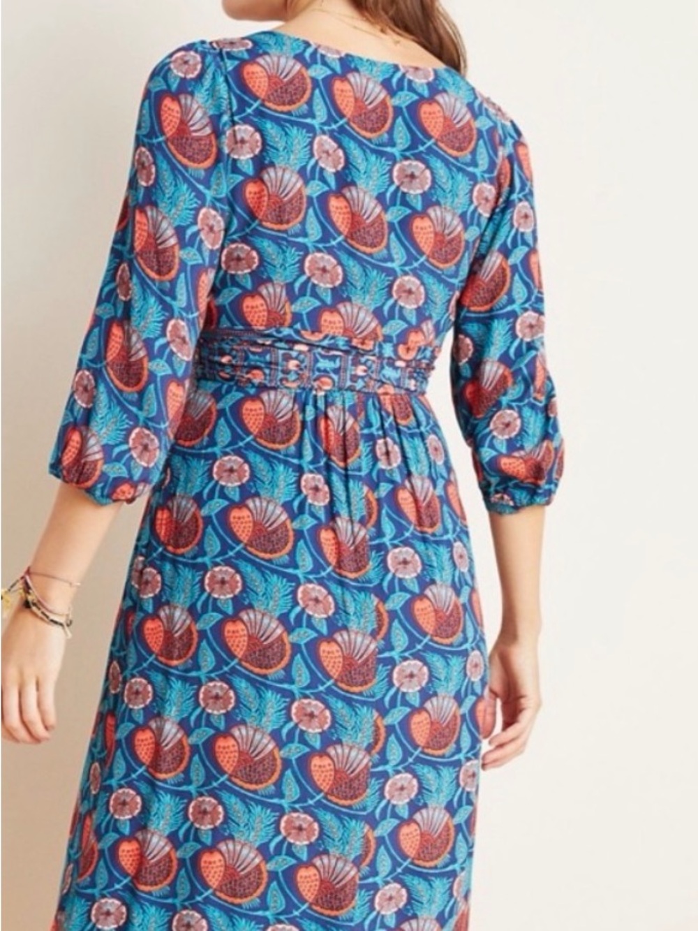 Anthropologie Maeve Philomena Maxi Dress 2 Blue Floral Boho V-Neck Tie Waist - Picture 2 of 10